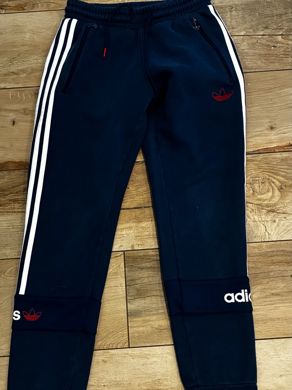 adidas Navy Blue Joggers with White Three Stripes